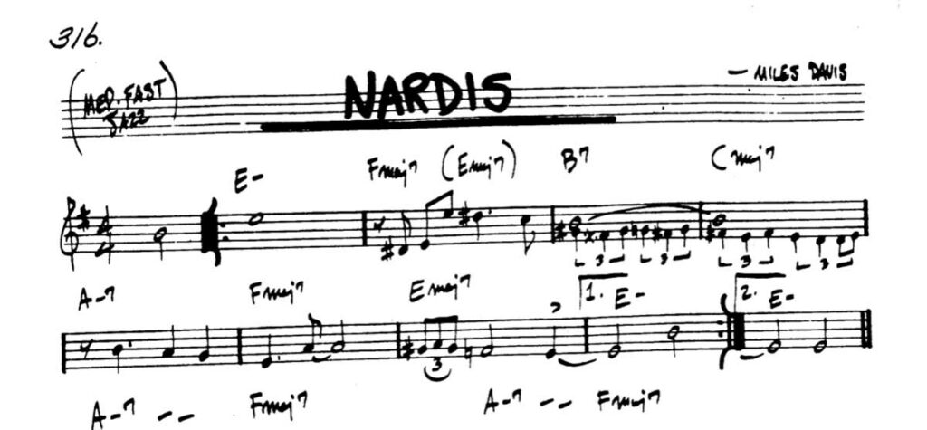 Excerpt of Nardis by Miles Davis' lead sheet